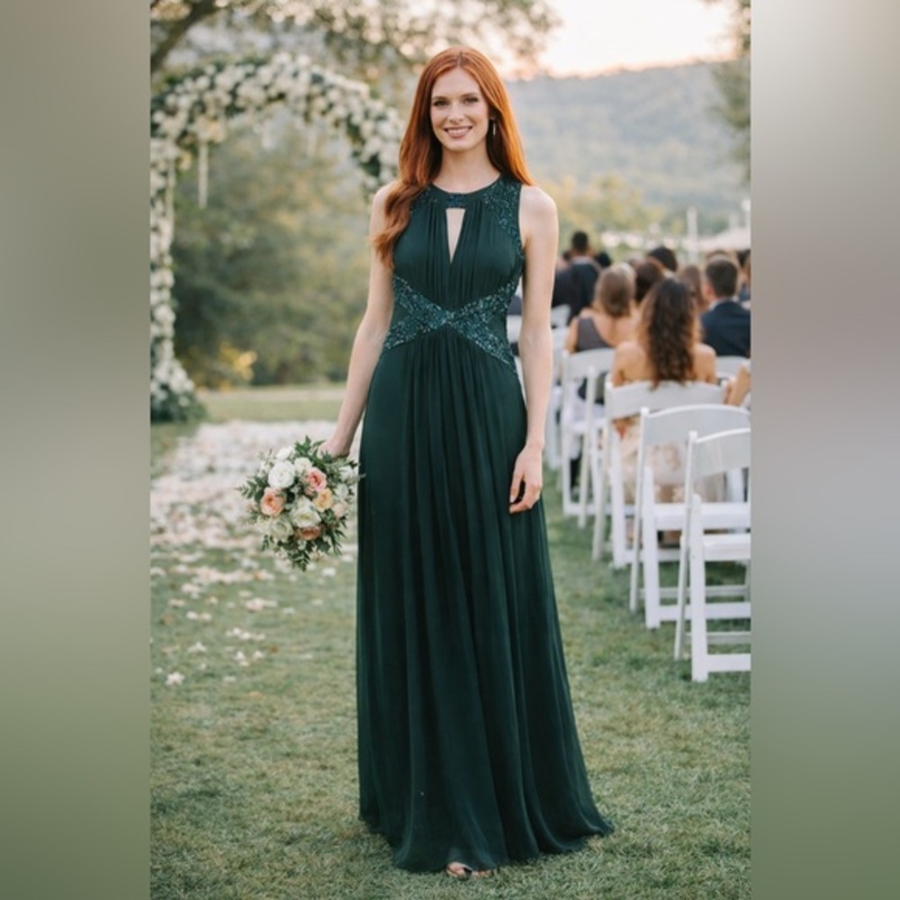 Emerald Green Gown Maxi Chiffon Dress-Size 0 - Picture 10 of 10